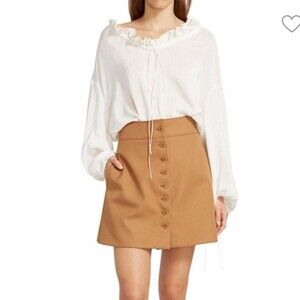 Stella McCartney Maia Blouse Cream Textured Tie-Adjustable Ruffle Neck 42 New